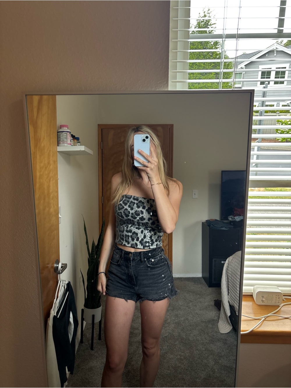 Leopard Print Strapless Crop Top - Black/Gray